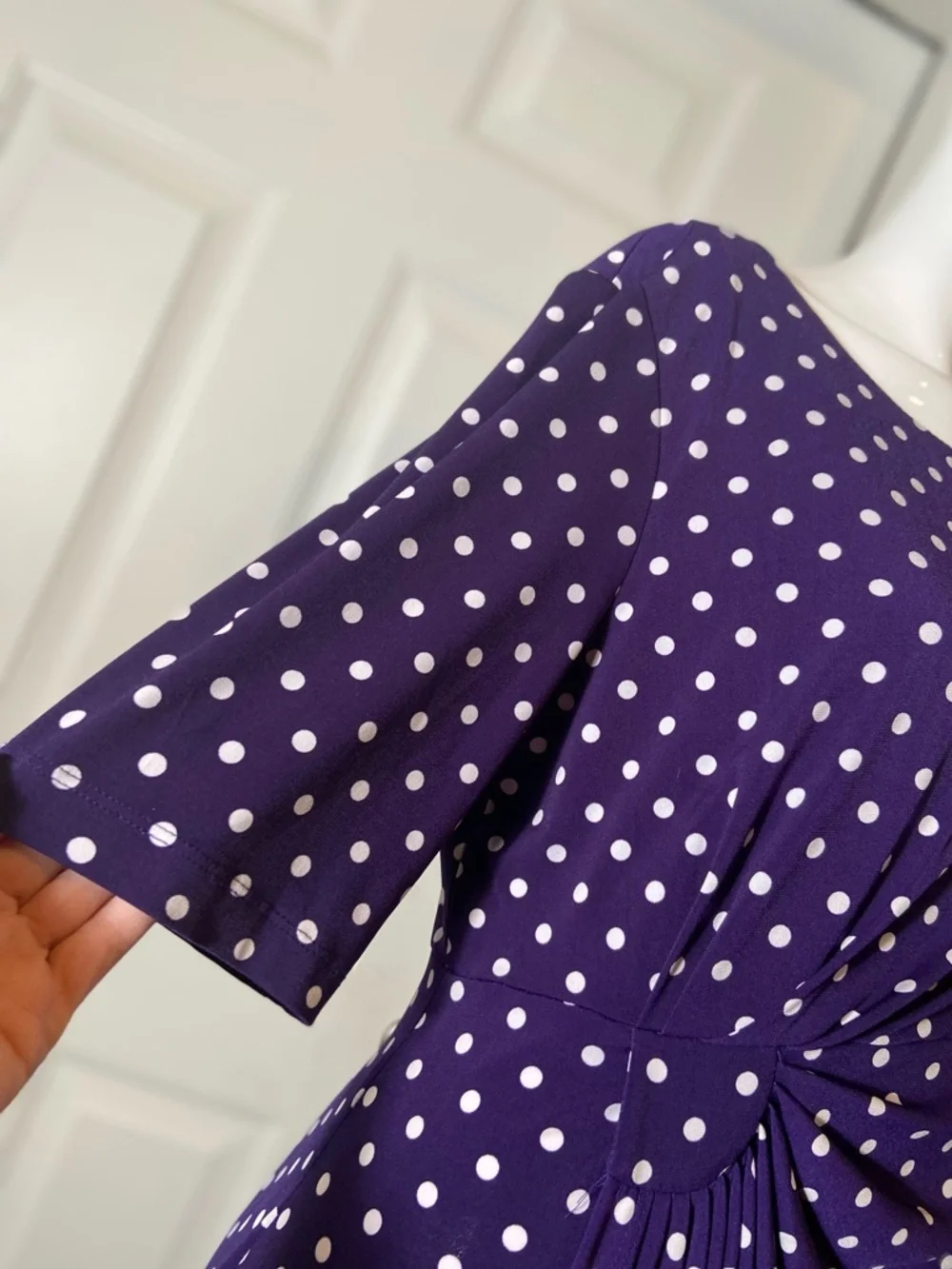 Connected Apparel~Polka Dot~Wrap Dress~Sunburst Side Pleats~1/2 Sleeve~Size 16